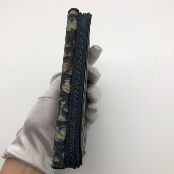 Christian Dior Monogram Wallet Blue Oblique Canvas Bifold Zip Rectangle - Picture 4 of 16